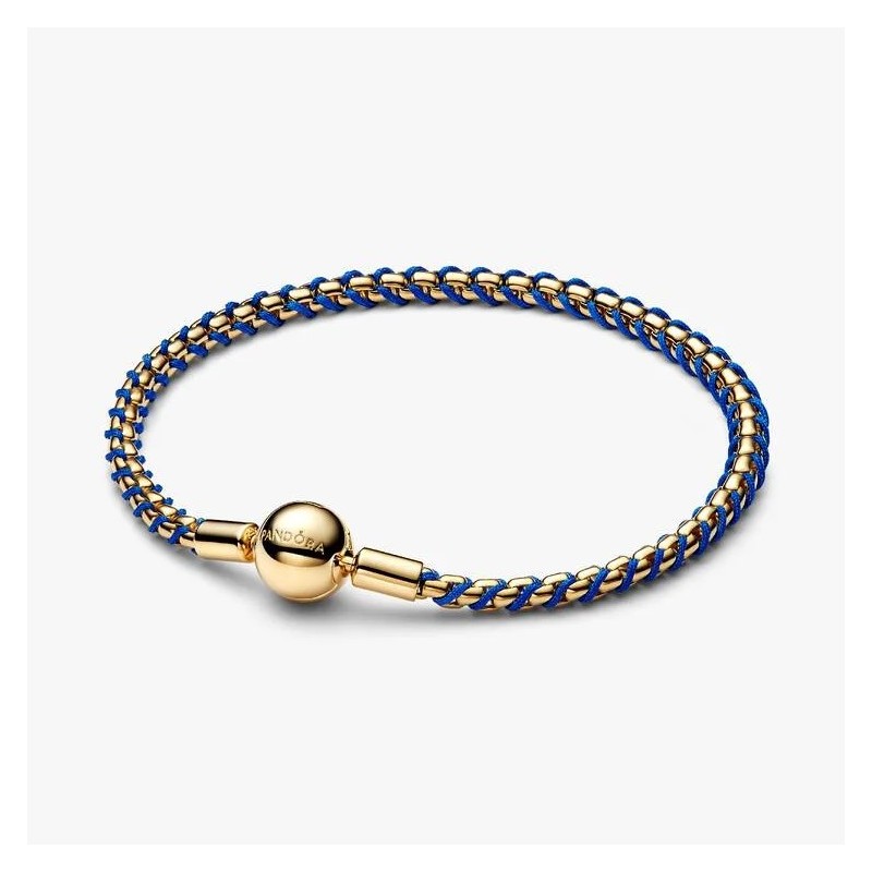 BRACELET DORÉ MAILLE VÉNITIENNE ET CORDON BLEU 19CM