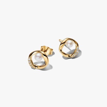 CLOUS D OREILLES CERCLE PAVÉ ORGANIQUE ET PERLE