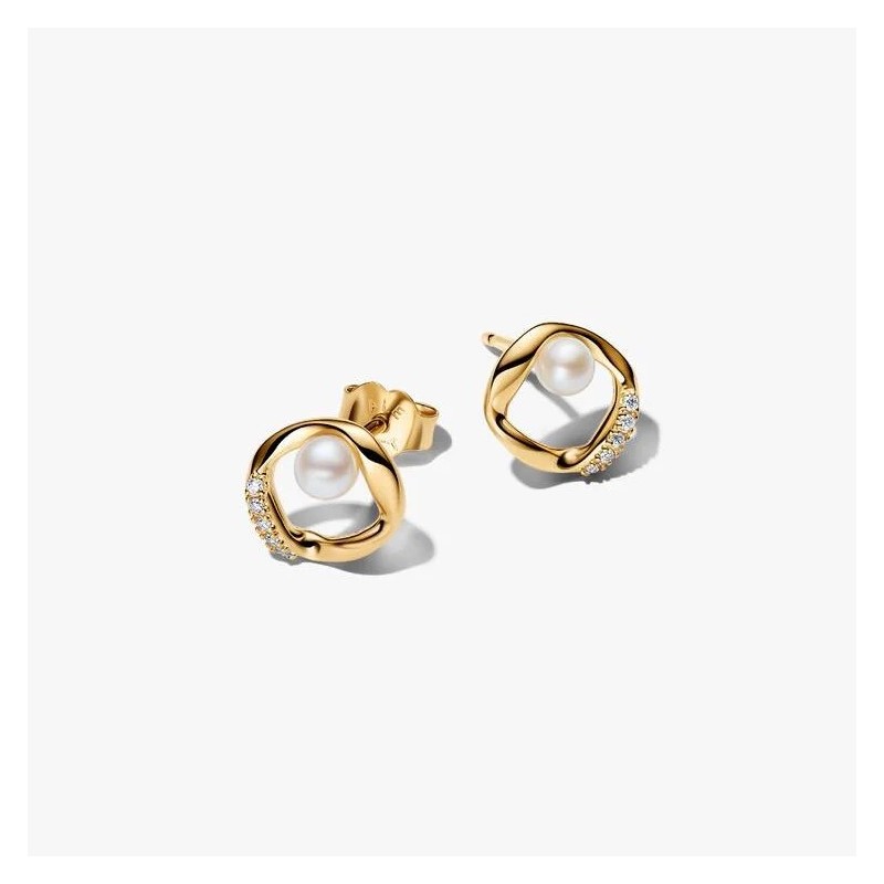CLOUS D OREILLES CERCLE PAVÉ ORGANIQUE ET PERLE
