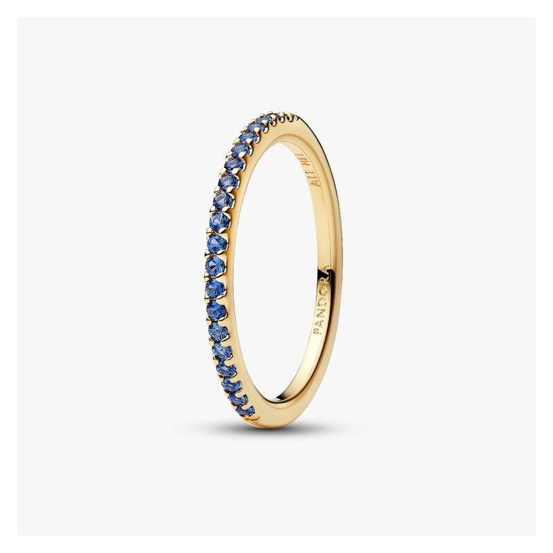 ANNEAU DEMI-ÉTERNITÉ BLEU SCINTILLANT DORÉ T52