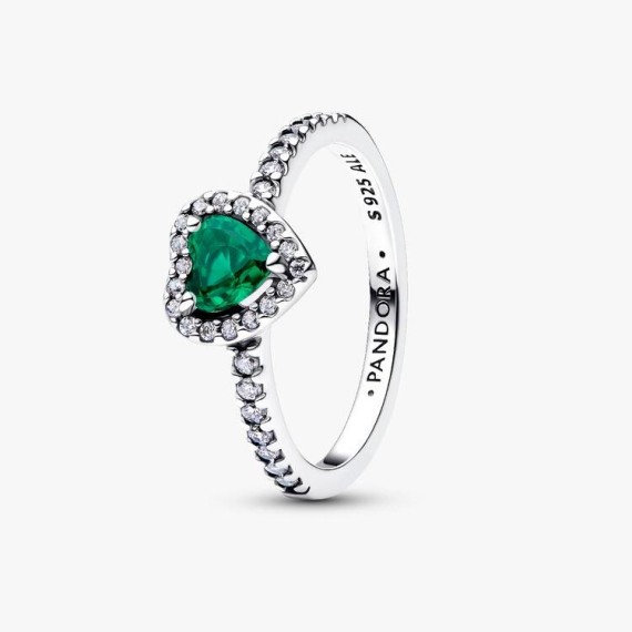 BAGUE COEUR VERT ROYAL SURÉLEVÉ T56