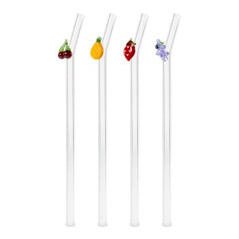 SET 4 PAILLES EN VERRE FRUITS + GOUPILLON