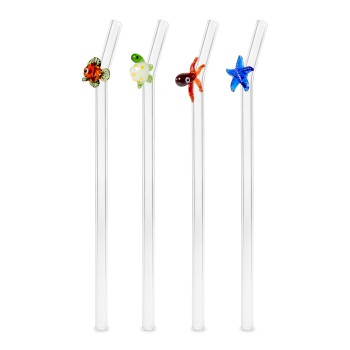 SET 4 PAILLES EN VERRE MER + GOUPILLON