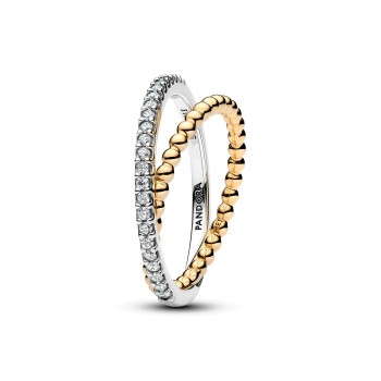 BAGUE ANNEAU DOUBLE SPHÈRE ET PAVÉ CROISÉ T52